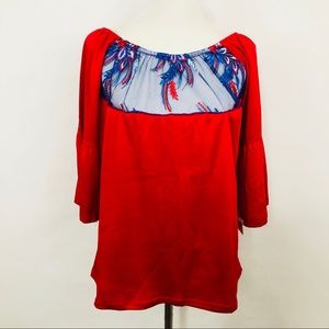 Red Floral Lace XL 3/4 Bell Sleeve Blouse NEW Top